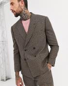 Asos Design Boxy Double Breasted Suit Jacket In Green And Pink Houndstooth