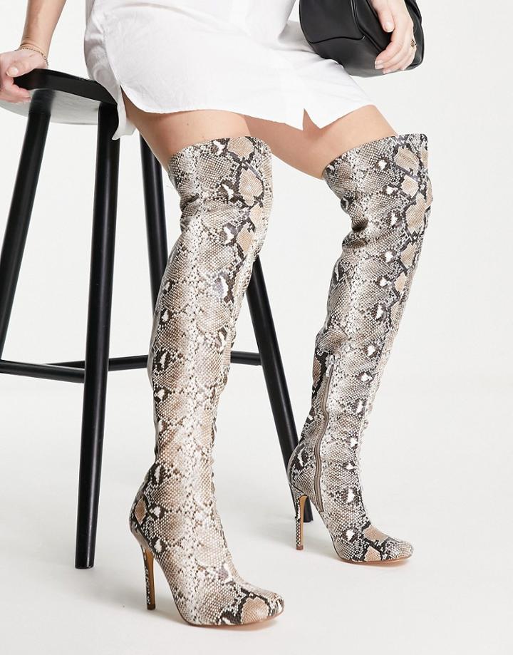 Ego That Glow Thigh High Heel Boots In Natural Snake-multi