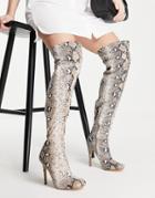 Ego That Glow Thigh High Heel Boots In Natural Snake-multi