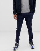 River Island Skinny Smart Sweatpants In Navy Check - Navy
