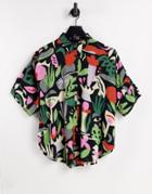 Monki Luca Ecovero Tropic Print Shirt In Multi