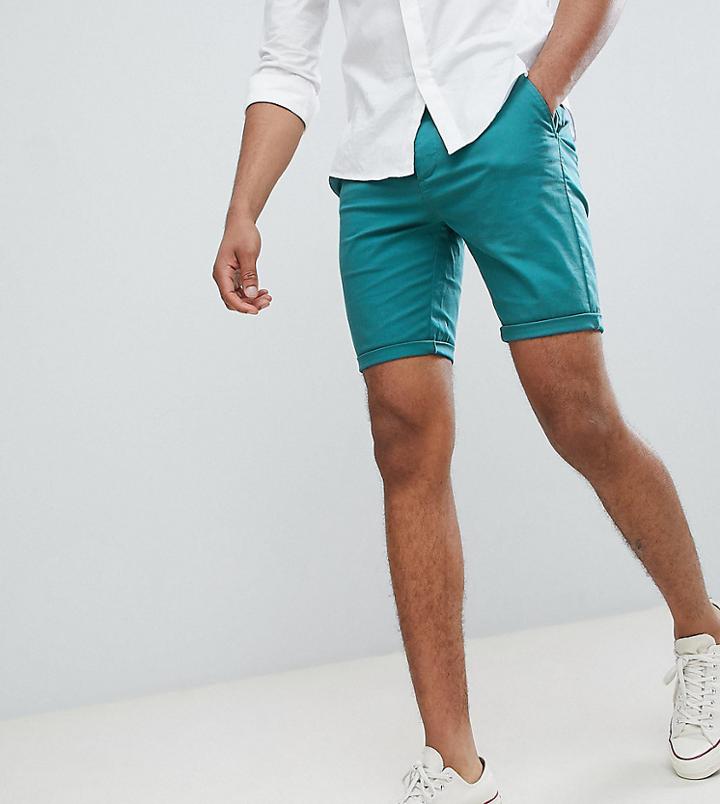 Asos Design Tall Skinny Chino Shorts In Teal - Blue