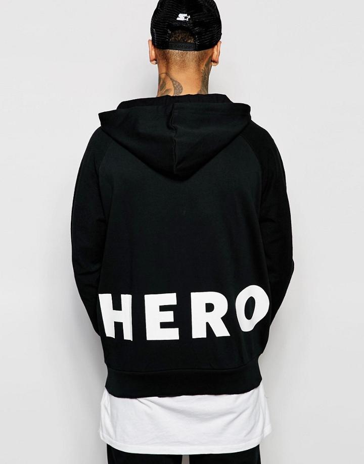 Hero's Heroine Oversized Hoodie With Back Print - Washed Black