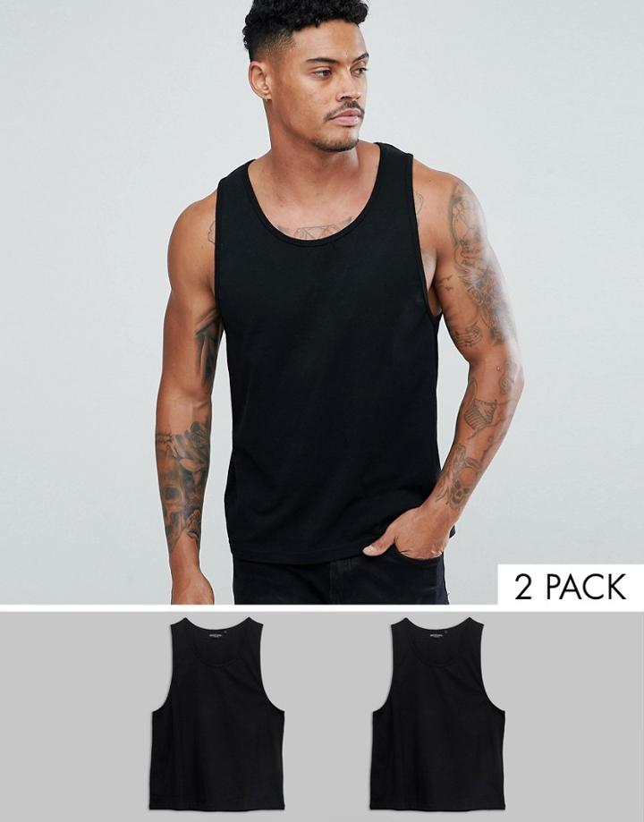 Brave Soul 2 Pack Plain Tank - Black