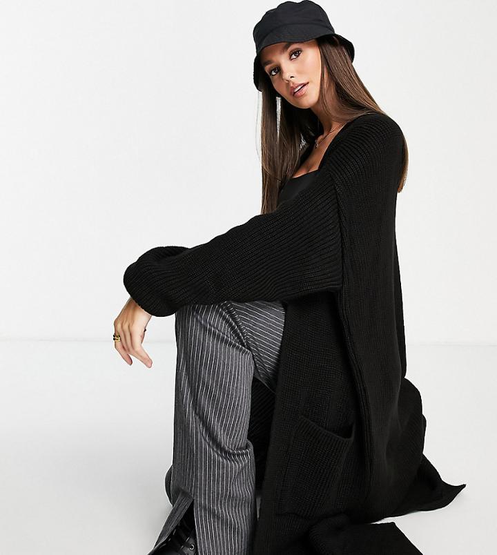 Topshop Tall Knitted Maxi Cardi In Black