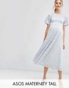 Asos Maternity Tall Midi Lace Dress With Flutter Sleeve - Gray
