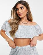 Asos Design Off Shoulder Floaty Beach Crop Top In Ditsy Floral Print - Part Of A Set-multi