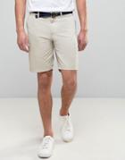 Pull & Bear Smart Chino Shorts With Belt In Stone - Beige