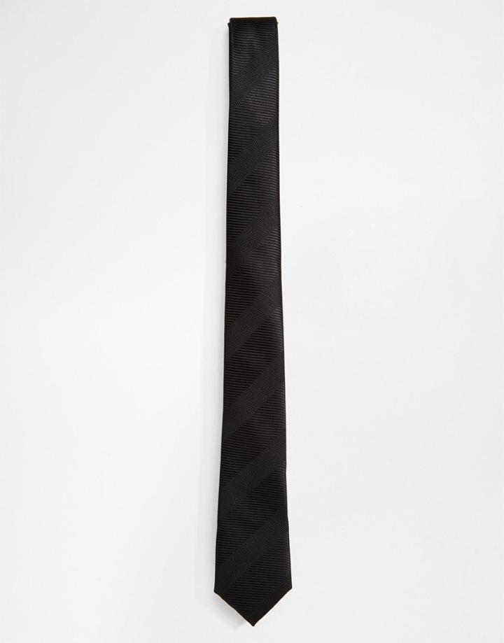 Asos Slim Tie With Stripe Texture In Black - Black