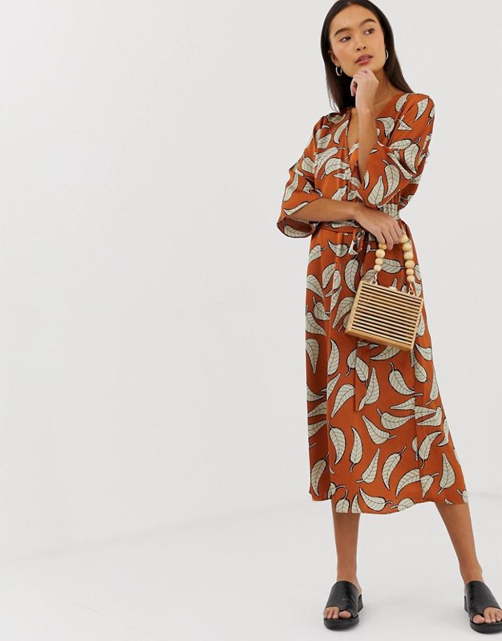 B.young Leaf Print Midi Dress - Multi