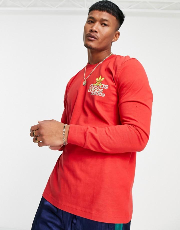 Adidas Originals Small Logo Long Sleeve T-shirt In Red