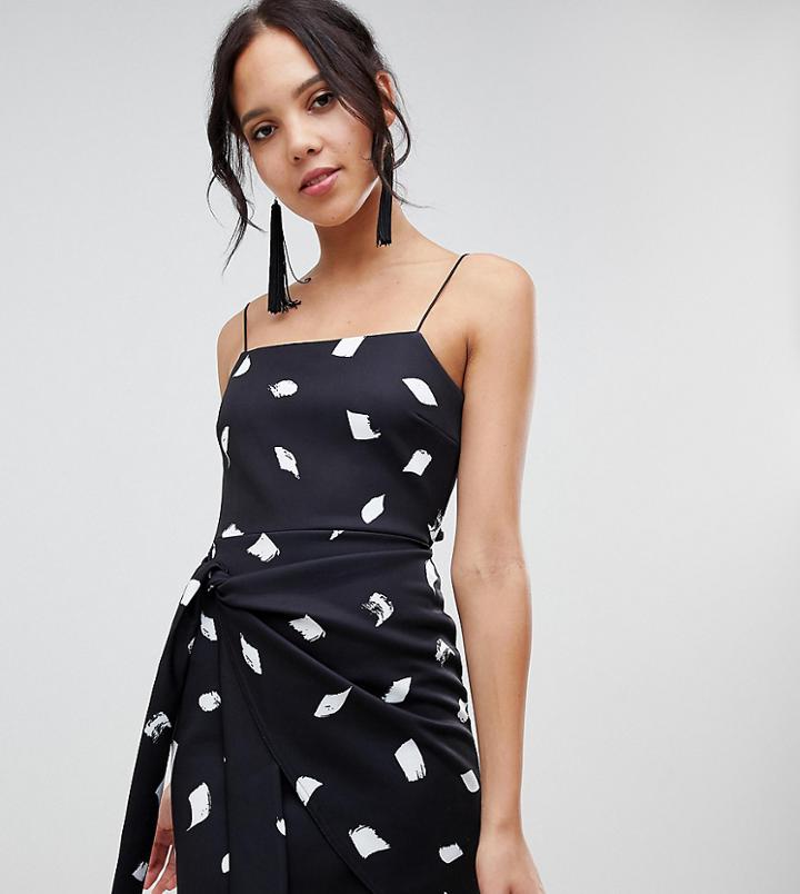 Asos Design Tall Wrap Front Bow Scuba Mini Dress In Mono Print - Multi