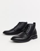 New Look Faux Leather Lace Up Boot In Black