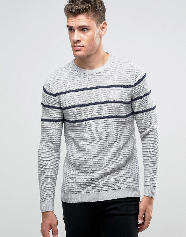 Pull & Bear Jumper In Grey With Black Stripes - Gray