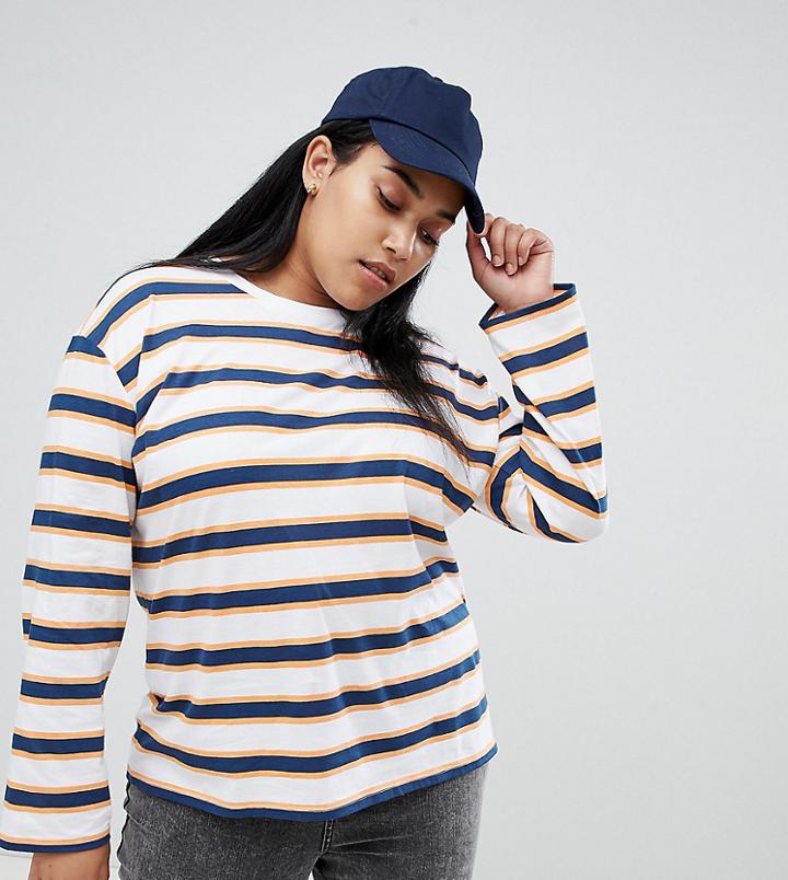 Asos Design Curve Long Sleeve T-shirt In Retro Stripe - Multi