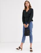 Only Sara Long Sleeve Peplum Blouse-black