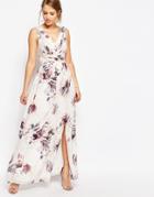 Little Mistress Plunge Front Chiffon Maxi Dress In Floral - Pink