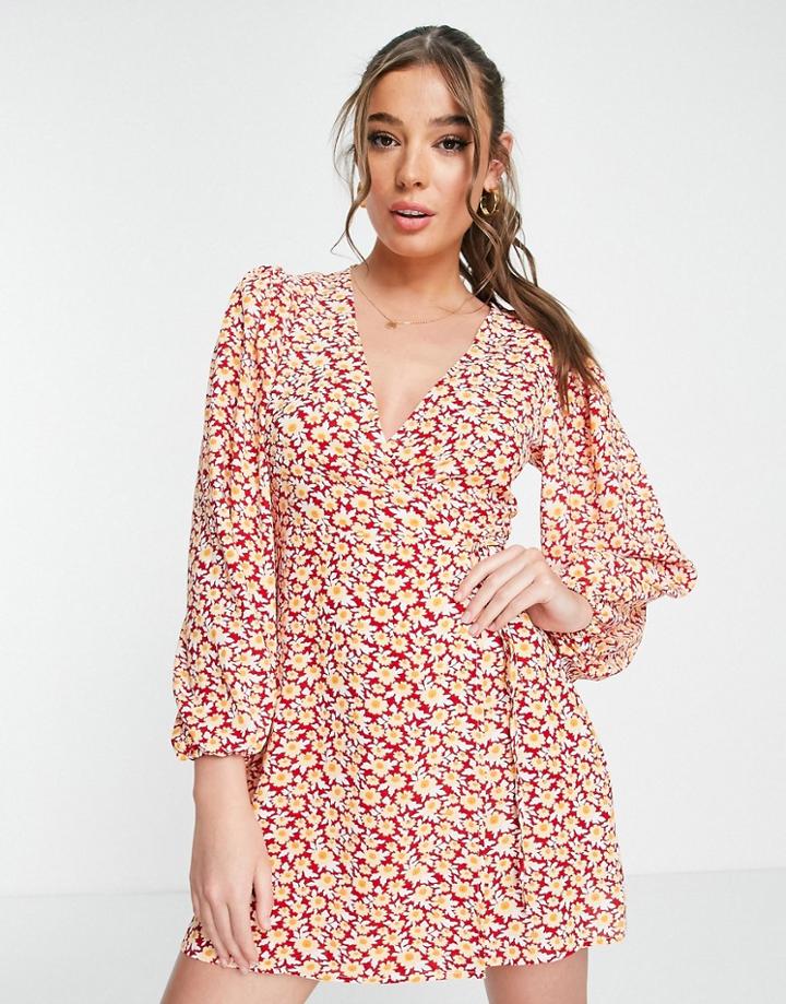 Glamorous Wrap Mini Dress In Red Floral Print