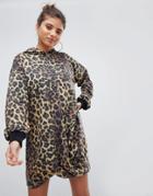 Asos Design Hoody Sweat Dress In Leopard Print - Multi