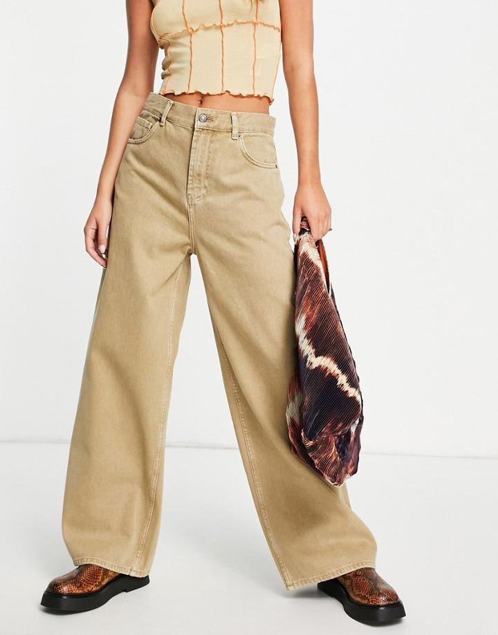 Topshop Low Rise Cotton Jean In Sand - Stone-neutral