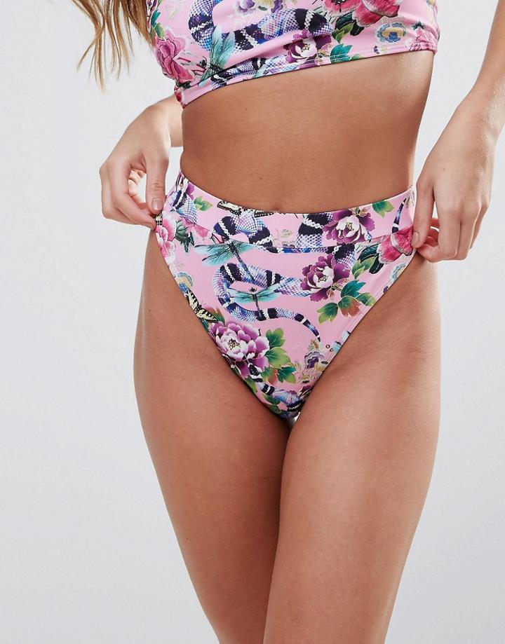 Jaded London High Leg Snake Print Bikini Bottom - Multi