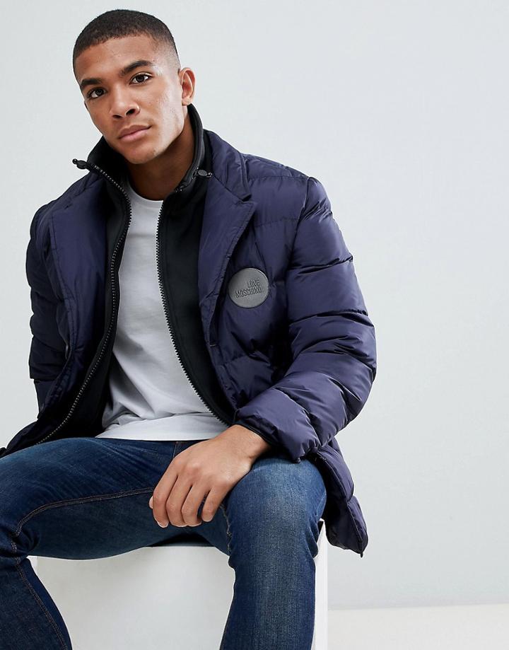 Love Moschino Double Layer Look Puffer Jacket - Navy