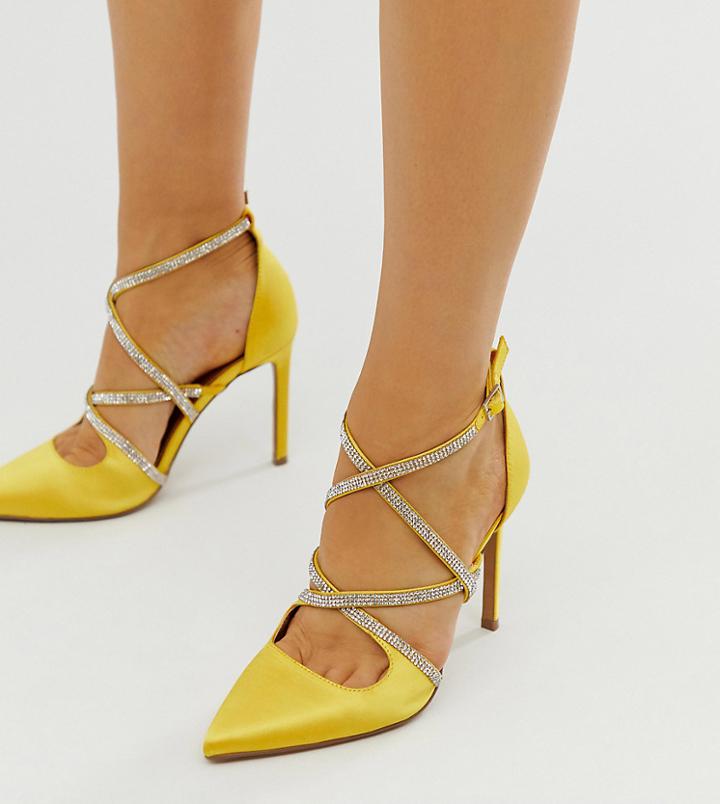 Asos Design Wide Fit Wren Embellished High Heels In Yellow