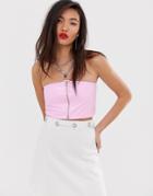 Asos Design Two-piece Bandeau In Pink Vinyl With Zip Front