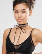 Krystal Multi Layered Bow Tie Embellished Choker - Black Gem