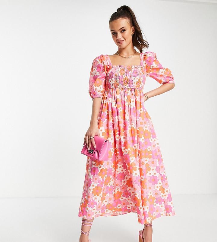 Collective The Label Exclusive Smock Midi Dress In 60s Floral-multi