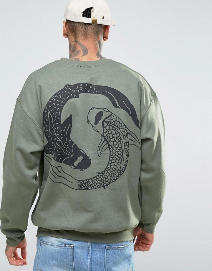 Hnr Ldn Oversized Fish Back Print Sweater - Green