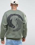 Hnr Ldn Oversized Fish Back Print Sweater - Green