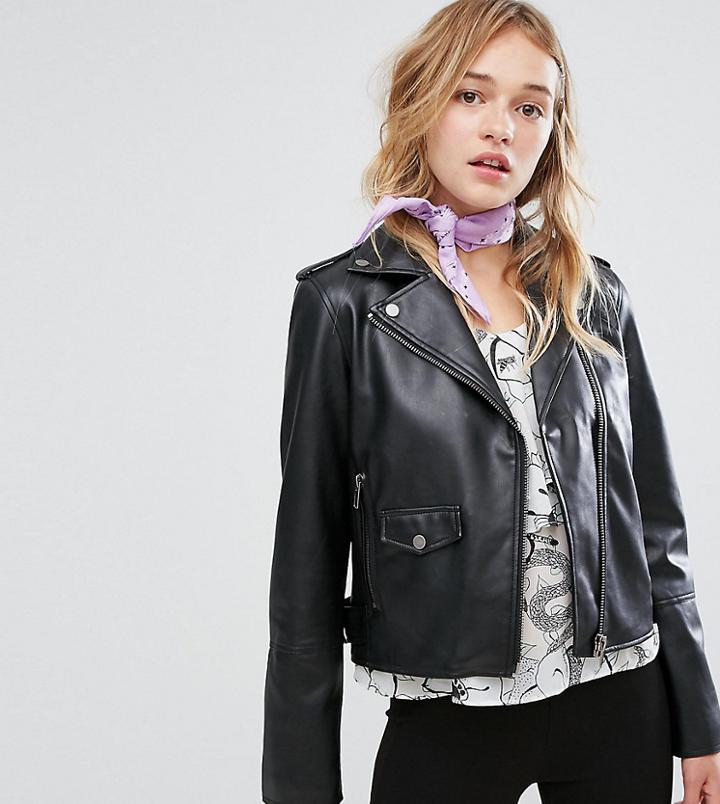 Monki Faux Leather Biker Jacket
