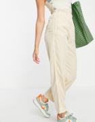 Stradivarius Elasticized Waist Relaxed Pant In Beige-neutral