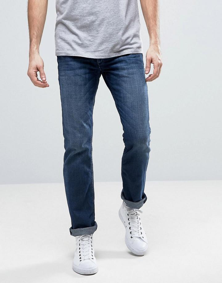 Jack & Jones Intelligence Regular Fit Jeans In Mid Blue Denim - Blue