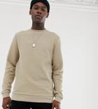 Asos Design Tall Ribbed Sweatshirt In Beige - Beige