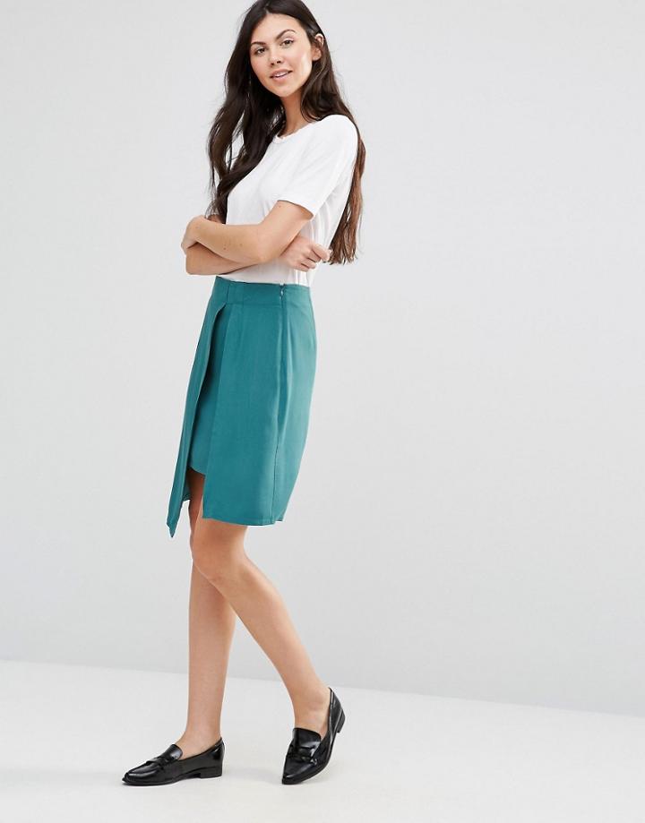 Lavand Green Skirt With Layered Split - Green