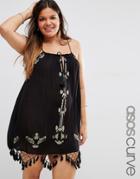 Asos Curve Bead Embellished Beach Cover Up - Black