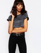 Asos Super Cropped T-shirt In Acid Wash - Gray