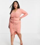 Club L London Plus Ruched Front Long-sleeve Dress In Rose-pink
