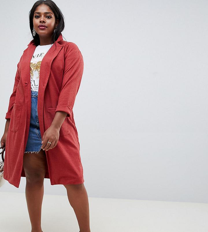 New Look Curve Textured Duster Coat - Orange