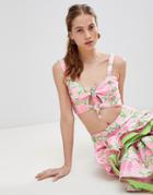 Asos Floral Jacquard Crop Top With Knot Detail Two-piece - Multi