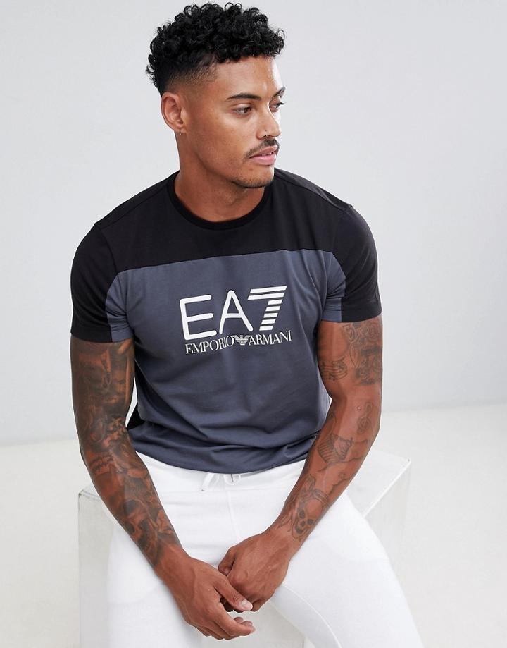 Ea7 Tri-tonal Large Logo T-shirt In Dark Grey/black - Gray