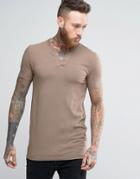 Asos Longline Muscle T-shirt With Notch Neck In Brown - Brown