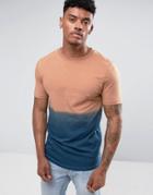 Asos Longline Muscle T-shirt With Dip Dye In Navy With Curved Hem - Navy