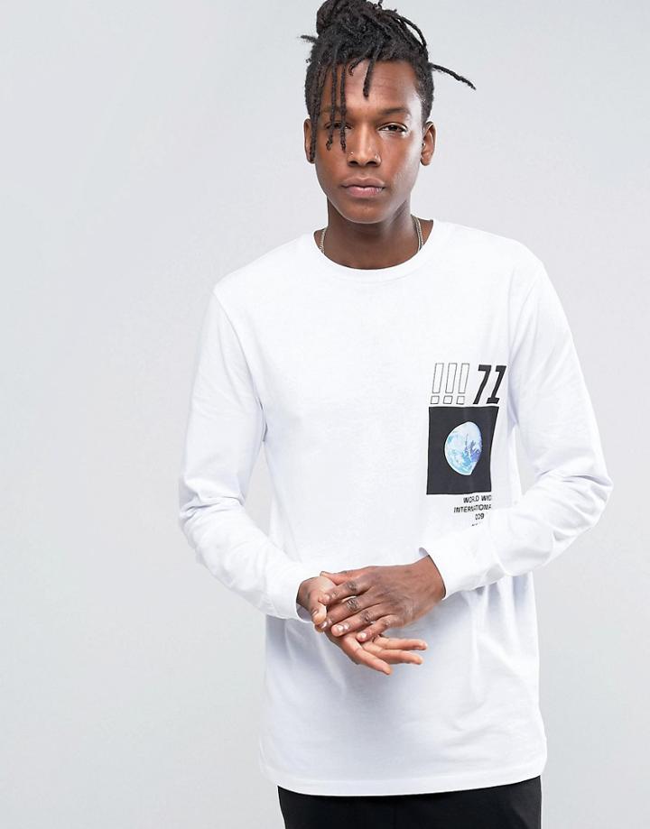 Asos Long Sleeve Longline T-shirt With Abstract Photo Print - White