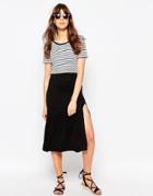 Asos Midi Skirt With Tiered Hem And Splice - Black