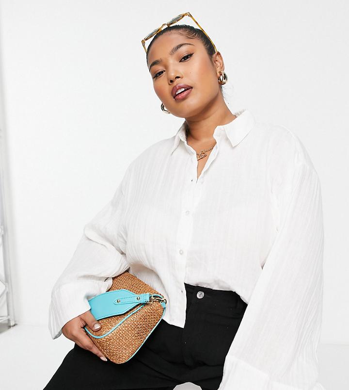 Asos Design Curve Natural Crinkle Shirt In White