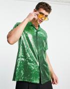Asos Design Relaxed Shirt With Sequins In Vibrant Green
