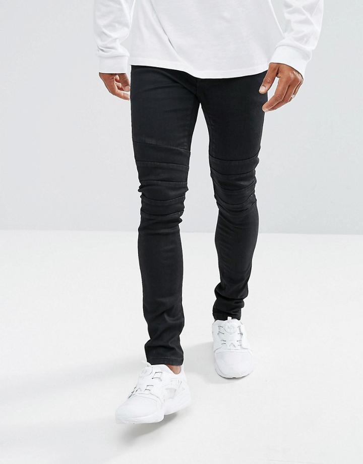 Asos Super Skinny Biker Jeans In Coated Black - Black